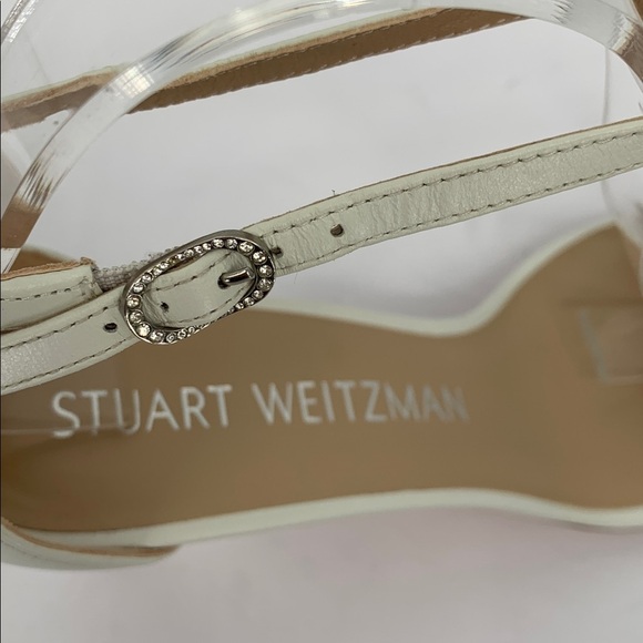 Stuart Weitzman Nudist bow sandal shoe white leather clear crystal formal 9.5 - Picture 6 of 8
